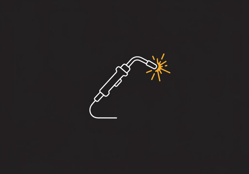 A minimalistic outline of a welding torch with sparks on a dark gray background illustration vector