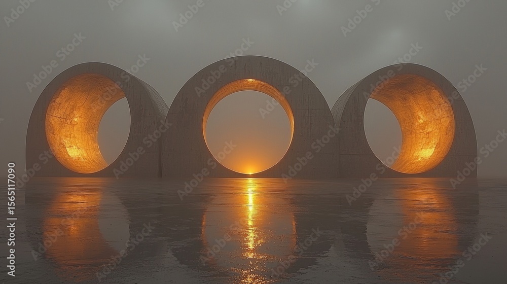 Poster three radiant circles of light overlap in harmony, emanating different intensities of glow backgroun