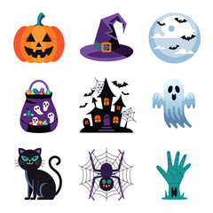 2d vector illustration Halloween t shirt icon design items ghost character Candles in carved pumpkin
