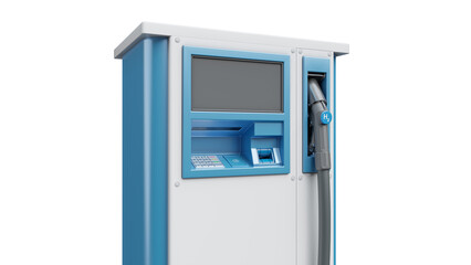 Self-service hydrogen refueling station equipped with dispenser for vehicles isolated on transparent background. Close up view. Hydrogen refueling station equipment. 3D illustration.
