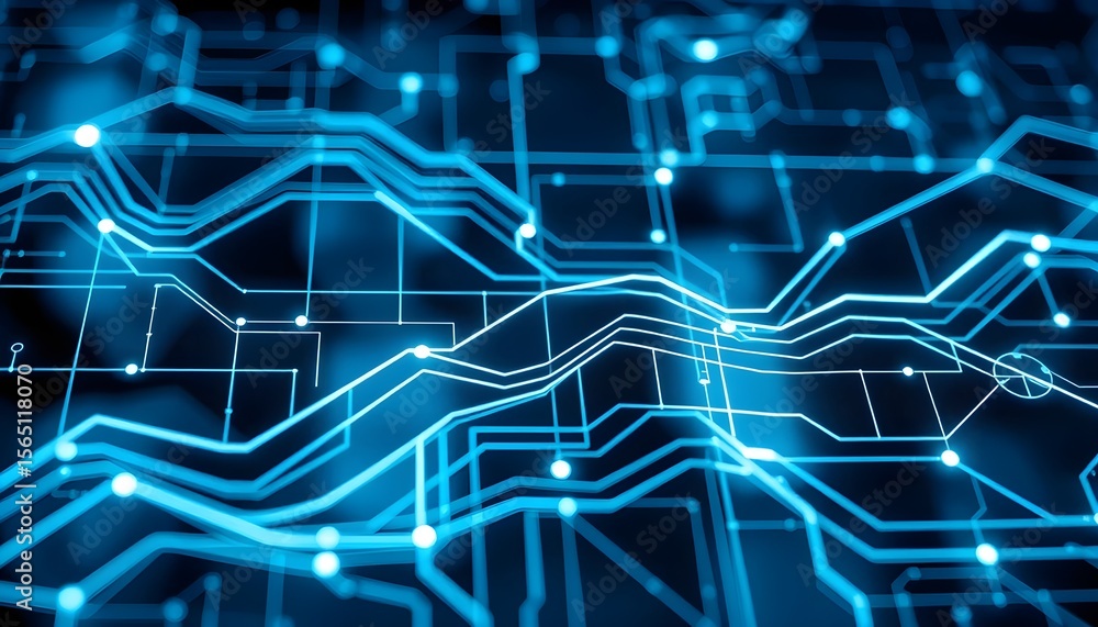 Poster exploring digital connectivity circuit patterns in technology abstract blue environment
