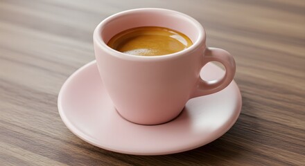 Fototapeta premium Pink espresso cup on wooden table