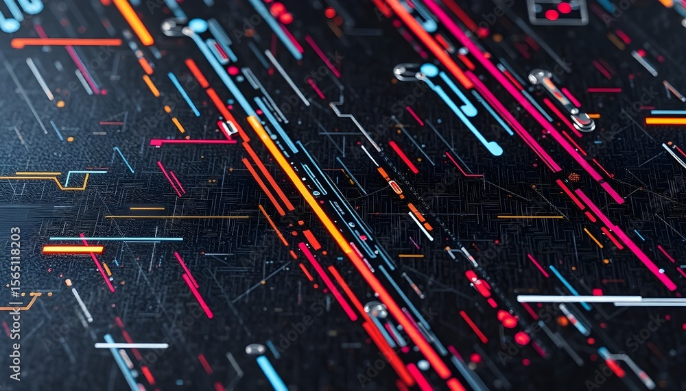 Poster dynamic digital patterns showcase abstract art high-tech environment close-up view