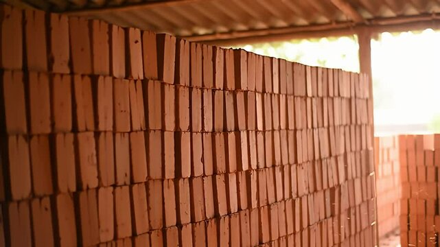 Stacked bricks under roof