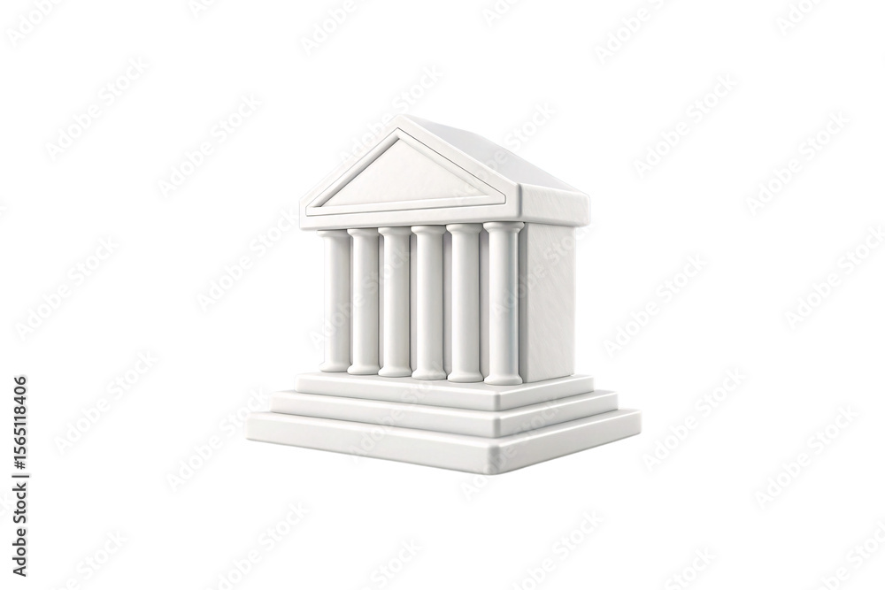 Poster classical white marble bank building with columns and triangular pediment, isolated on a transparent