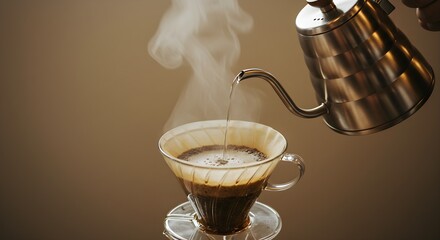 Pouring hot water over coffee grounds in filter