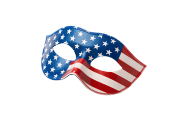 Patriotic masquerade mask featuring American flag design with stars and stripes pattern, isolated on a transparent background