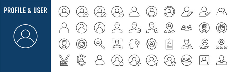 User web icons in line style. Profile, man, logo, interface, avatars, collection. Vector illustration.