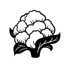 Minimalist black silhouette of cauliflower with textured lines on white background