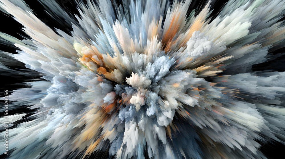Poster abstract explosion of pastel colors radiating outwards on a black background. clusters of textures a