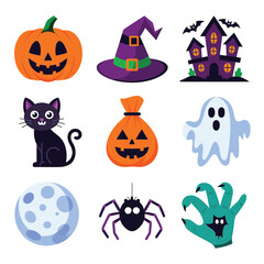 2d vector illustration Halloween t shirt icon design items ghost character Candles in carved pumpkin
