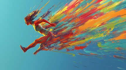 Obraz premium Colorful energy trails behind a fast dissolving runner