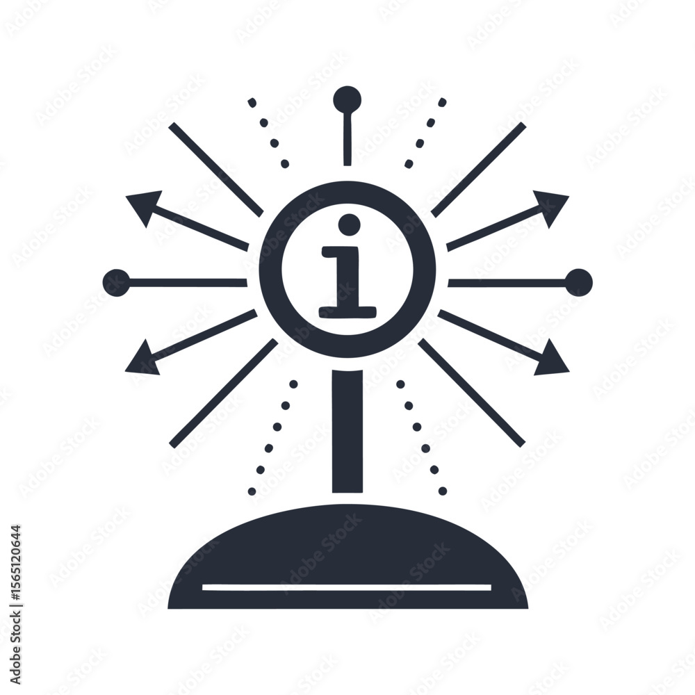 Poster information symbol with radiating arrows and dots data communication
