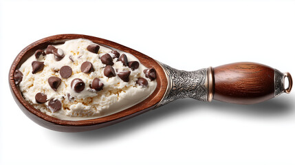 Vanilla Ice Cream Scoop with Chocolate Chips – Isolated on White Background


