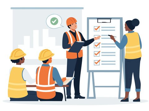 3D cartoon construction worker with a yellow helmet building on the road