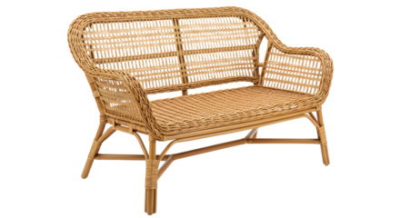 Elegant wicker loveseat in a bright, airy room, showcasing natural textures and a cozy atmosphere for relaxation
