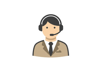 Illustration of a man wearing a headset and suit against a white background center view