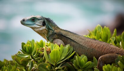 Obraz premium lizard camouflaged in coastal vegetation