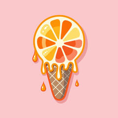 Vector illustration of a cute ice cream shaped like a slice of orange