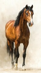 Fototapeta premium Majestic brown horse standing elegantly in a light-colored backdrop during a calm day