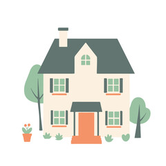 Cozy house illustration, cartoon family home, cute building design, suburban house vector, pastel home clipart