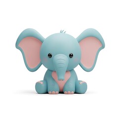 Adorable Blue Elephant Plushie with Pink Accents on White Background.
