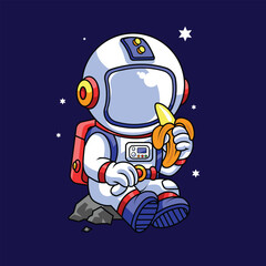Astronot Cute Eating banana Vector Illustration