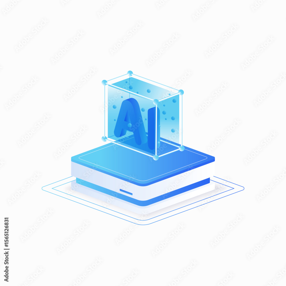 Poster artificial intelligence neural network isometric icon illustration. artificial intelligence technolo