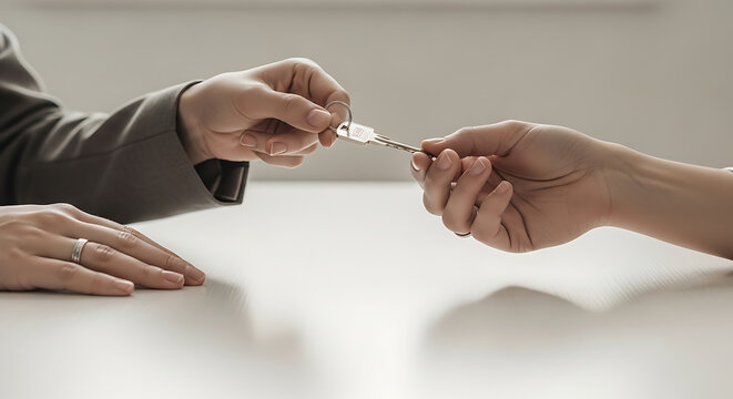 Close-Up of Hands Exchanging a Key