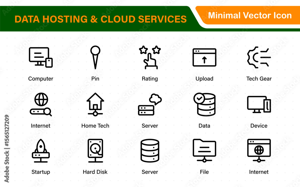 Aufkleber data hosting and cloud services icons. linear style icon bundle.outline icon collection.