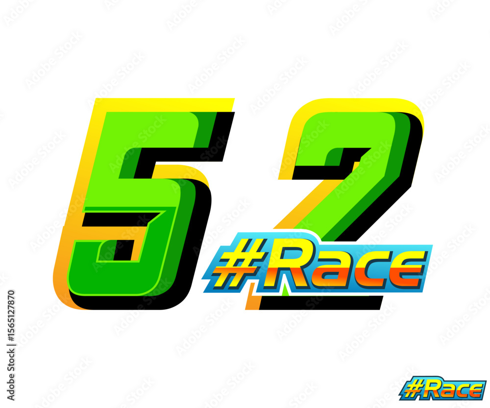 Fototapete vector number 52 with racing effect and text race with green color