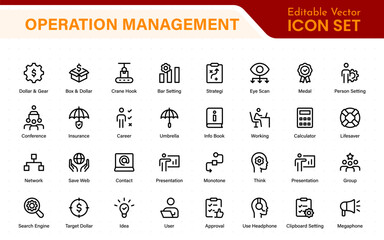 Operation management line icons. For website marketing design, logo, app, template, ui, etc. Outline icon collection.