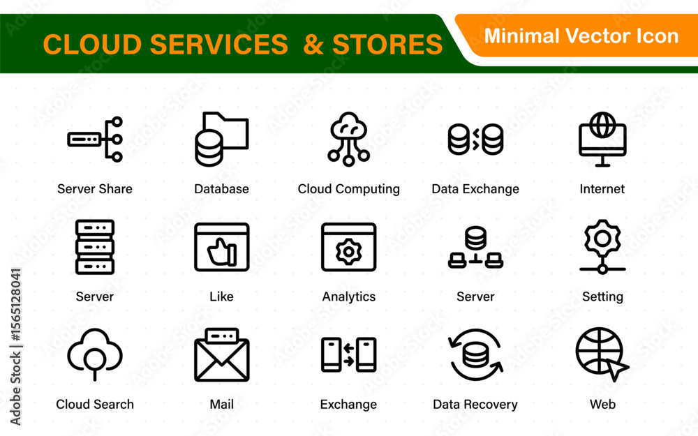 Poster cloud services and web hosting icons set. linear style icon bundle.outline icon collection.