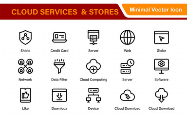 Cloud services and web hosting icons Set. Linear style icon bundle.Outline icon collection.