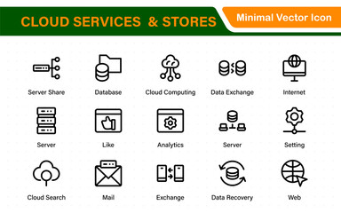 Cloud services and web hosting icons Set. Linear style icon bundle.Outline icon collection.