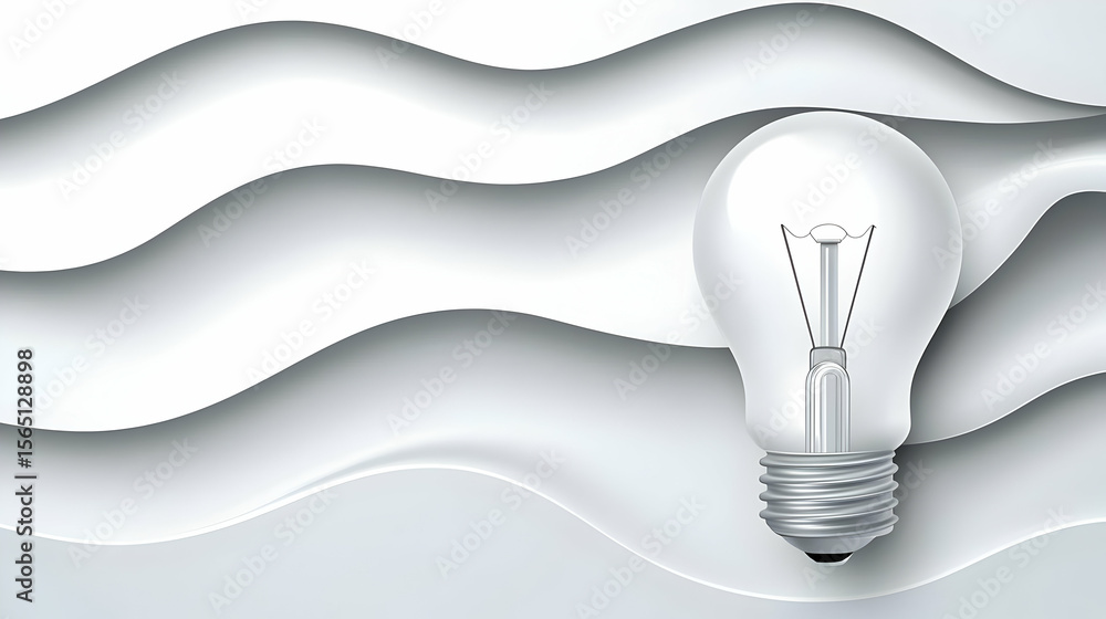 Poster abstract design with a lightbulb. a lightbulb sits on a background of wavy layers, creating a sense 