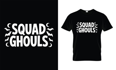 Squad ghouls halloween t shirt design with bats and moons