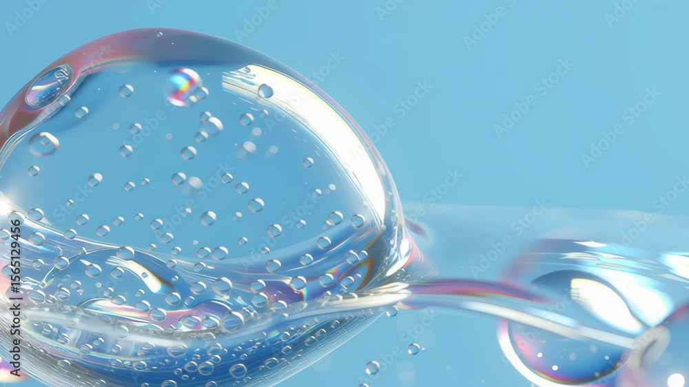 Poster a clear bubble with a rainbow inside. the bubble is floating in the air. the bubble is surrounded by