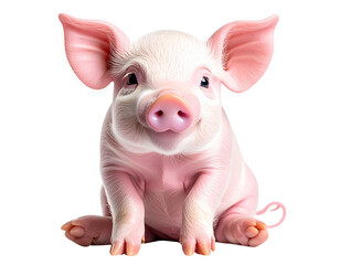 Minimalist Baby Piglet Sitting with Curled Tail and Soft Pastel Colors, isolated on transparent background