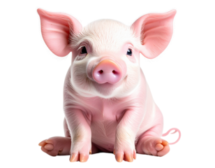 Minimalist Baby Piglet Sitting with Curled Tail and Soft Pastel Colors, isolated on transparent background