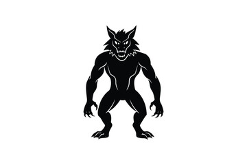 Fototapeta premium Menacing Werewolf Creature Standing in Black Silhouette