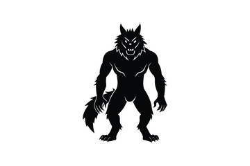 Fototapeta premium Werewolf Standing Silhouette Illustration on White Background