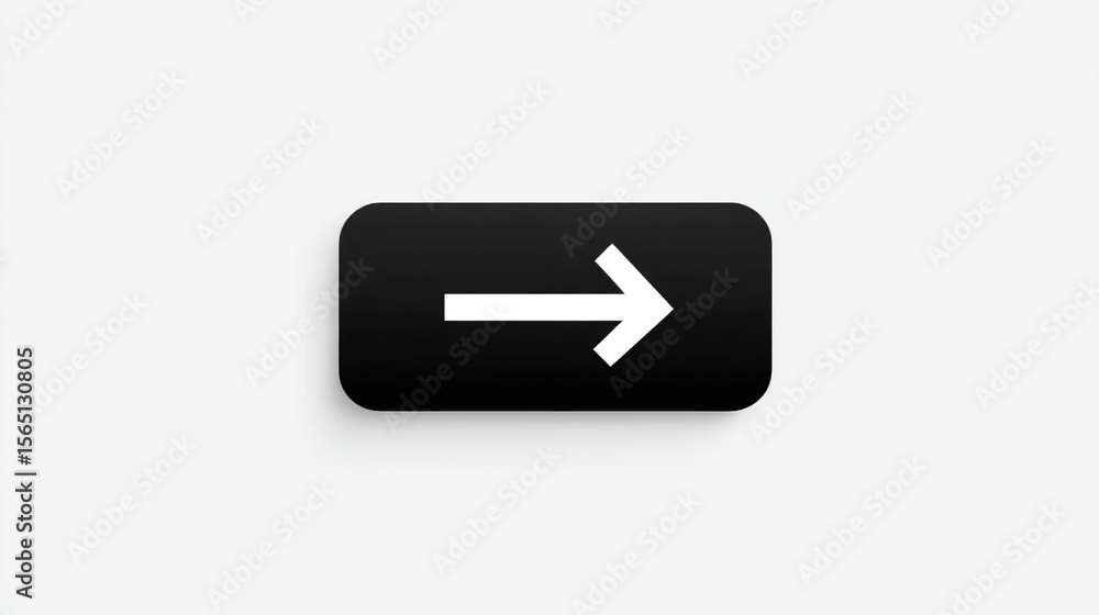 Poster minimalist black rounded button with white right arrow icon and shadow on white background