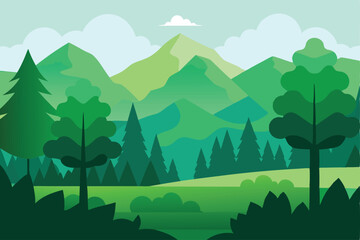 Serene Green Mountain Landscape Nature Illustration