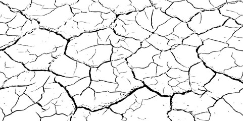 Black and white cracked earth texture with deep fissures, symbolizing extreme dryness, environmental damage, or climate change. Ideal for nature backgrounds, drought themes, or abstract design use.