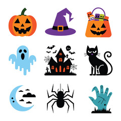 Obraz premium 2d vector illustration Halloween t shirt icon design items ghost character Candles in carved pumpkin 