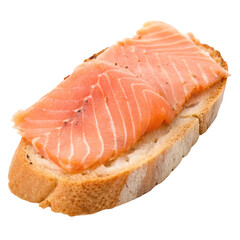 A slice of salmon on a slice of bread isolated on transparent background  
