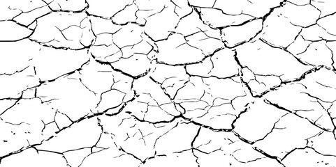 Black and white cracked earth texture with deep fissures, symbolizing extreme dryness, environmental damage, or climate change. Ideal for nature backgrounds, drought themes, or abstract design use.