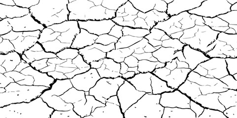 Black and white cracked earth texture with intricate patterns, symbolizing extreme drought, environmental stress, or parched landscapes. Perfect for backgrounds, climate themes, or natural decay visua