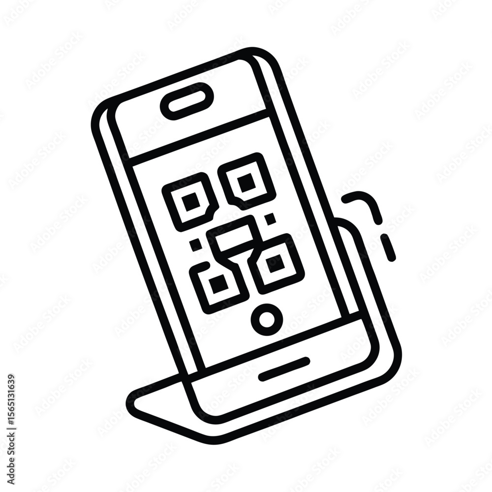Poster minimalist illustration of smartphone displaying qr code for scanning or payment